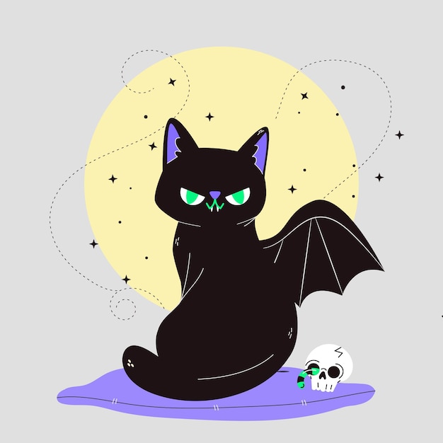 Bezpłatny wektor ręcznie rysowane płaska ilustracja kota halloween