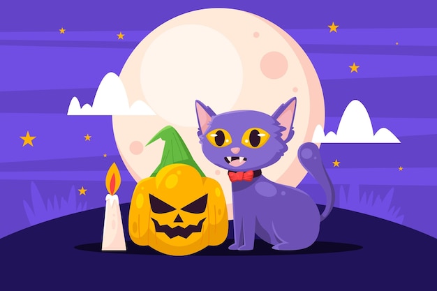 Ręcznie Rysowane Płaska Ilustracja Kota Halloween