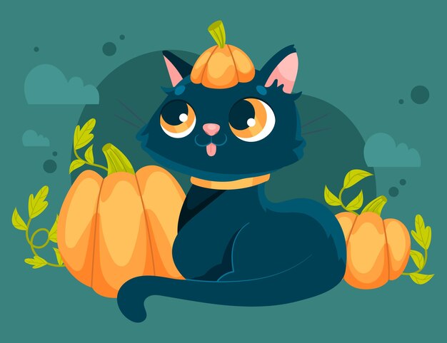 Ręcznie rysowane płaska ilustracja kota halloween
