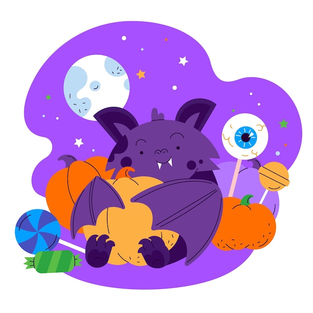 Ręcznie Rysowane Płaska Ilustracja Nietoperza Halloween