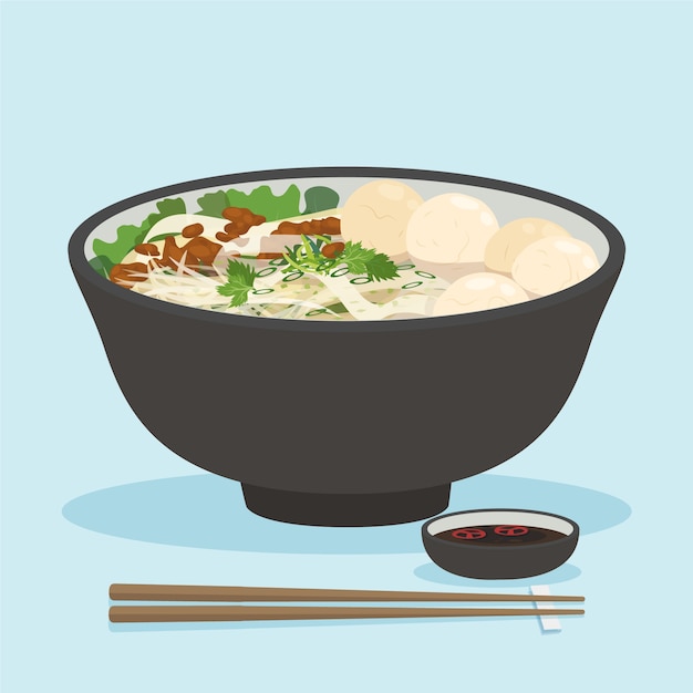 Ręcznie rysowane płaska ilustracja tajskiego jedzenia