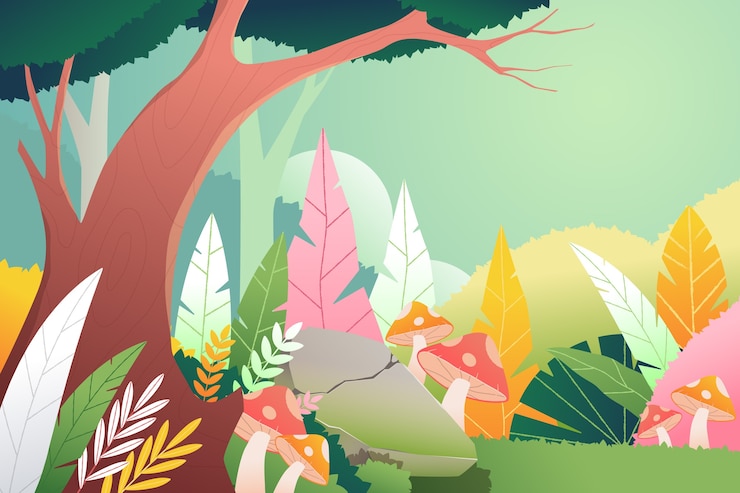 Bezpłatny plik Wektor ręcznie rysowane płaska ilustracja zaczarowany las