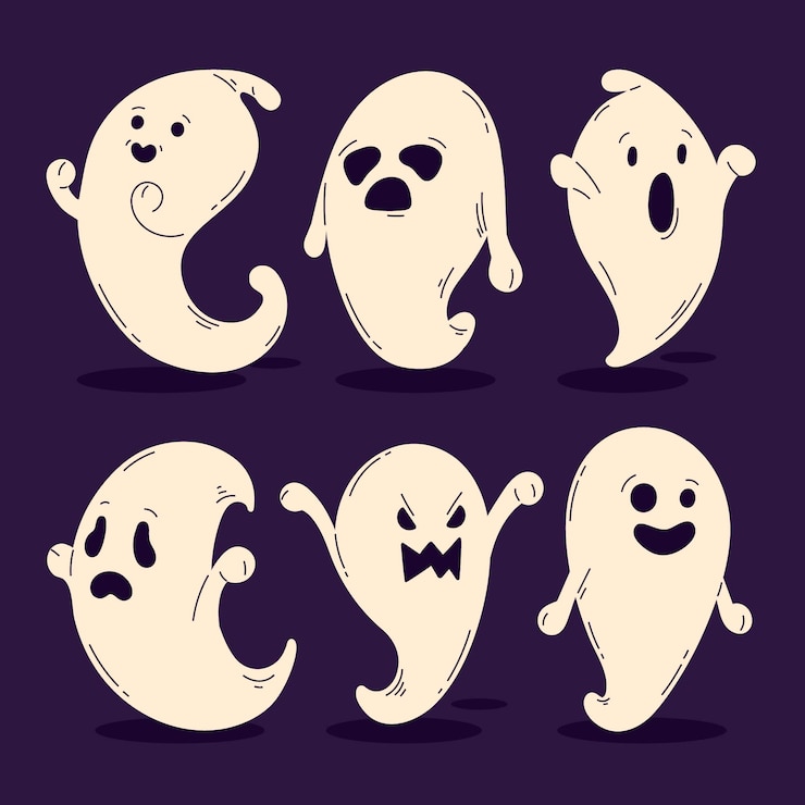 Bezpłatny plik Wektor ręcznie rysowane płaska kolekcja duchów halloween