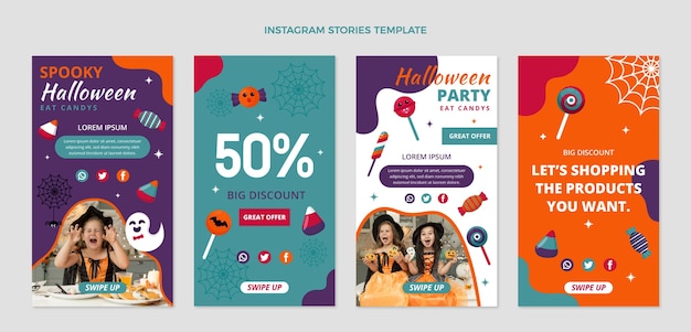 Ręcznie Rysowane Płaska Kolekcja Opowiadań Halloweenowych Na Instagramie