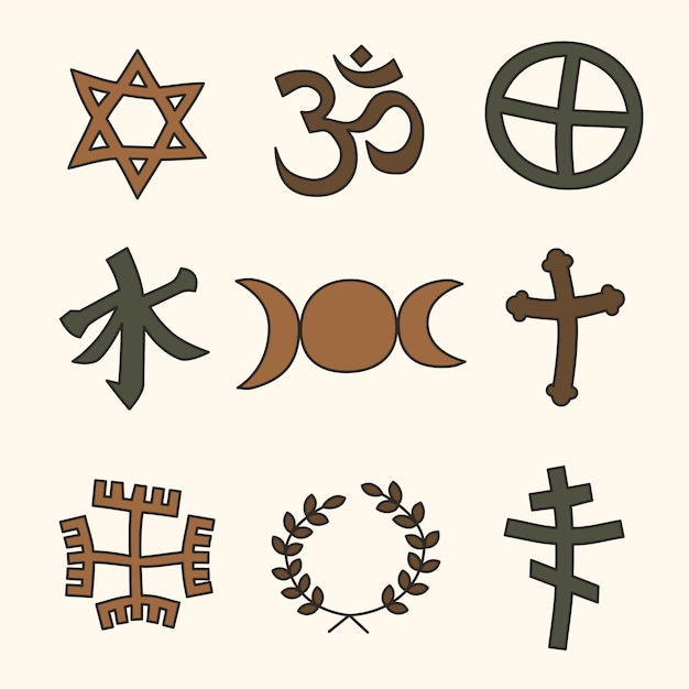 Ręcznie Rysowane Płaska Kolekcja Symboli Religijnych