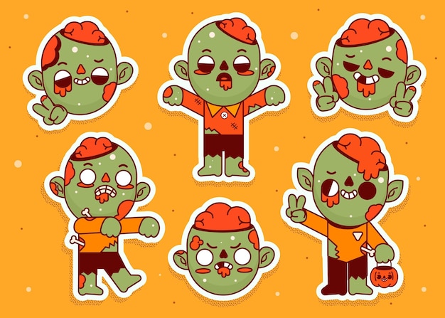 Ręcznie Rysowane Płaska Kolekcja Zombie Halloween