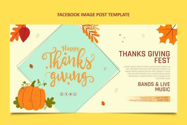 Bezpłatny wektor ręcznie rysowane płaska konstrukcja dziękczynienia post na facebooku