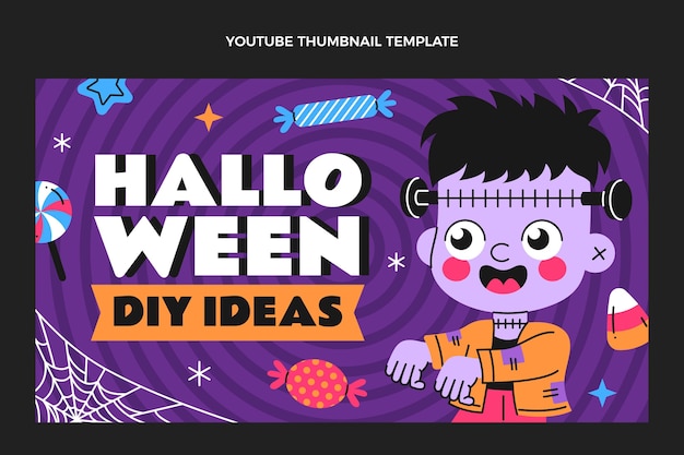 Bezpłatny wektor ręcznie rysowane płaska miniatura halloween youtube