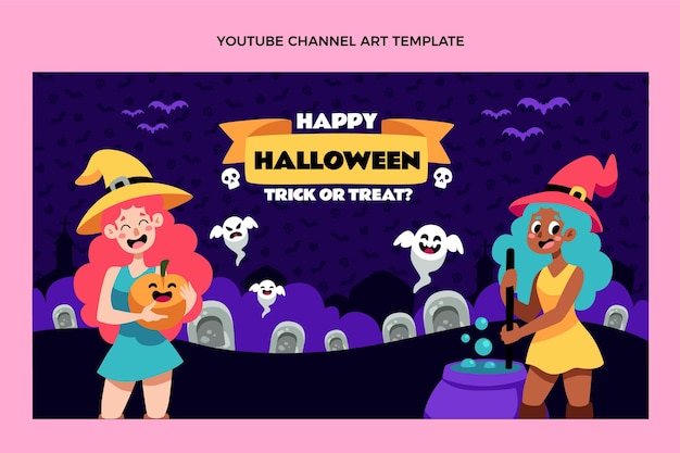 Ręcznie rysowane płaska sztuka kanału youtube na halloween