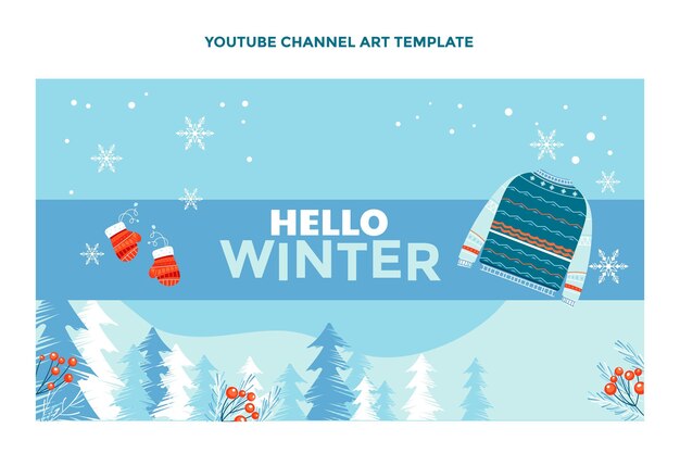 Bezpłatny wektor ręcznie rysowane płaska zimowa sztuka kanału youtube
