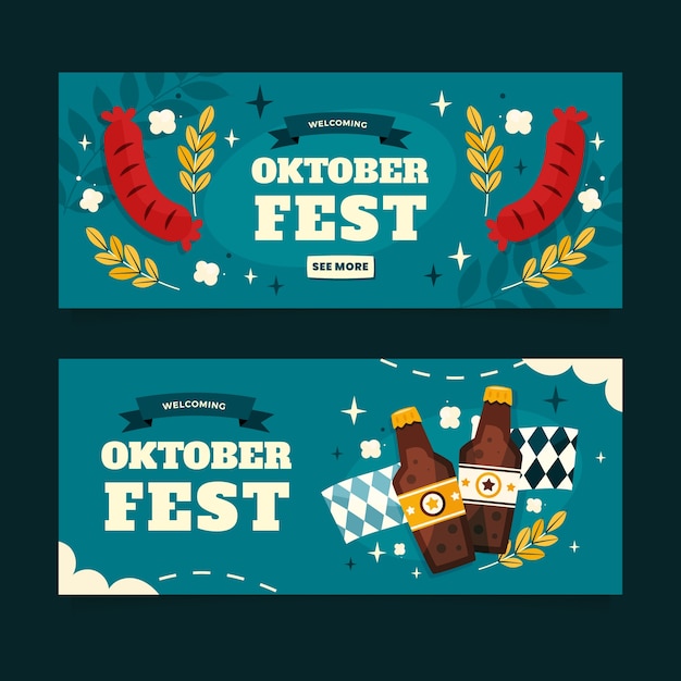 Bezpłatny wektor ręcznie rysowane płaski baner oktoberfest