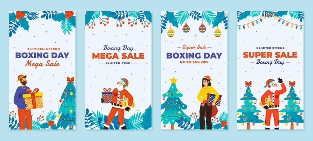 Ręcznie rysowane płaski boxing day wyprzedaż kolekcja opowiadań na instagramie
