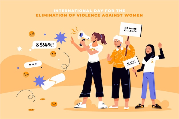 Ręcznie rysowane płaski międzynarodowy dzień eliminacji przemocy wobec kobiet ilustracja