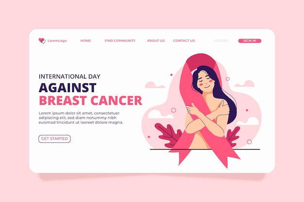 Bezpłatny wektor ręcznie rysowane płaski międzynarodowy dzień przeciwko szablonowi strony docelowej raka piersi
