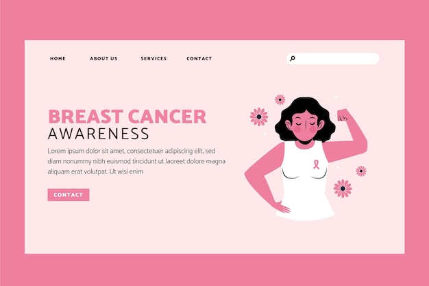 Ręcznie rysowane płaski międzynarodowy dzień przeciwko szablonowi strony docelowej raka piersi