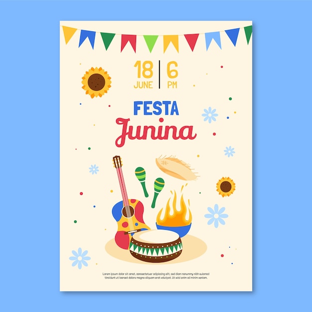 Bezpłatny wektor ręcznie rysowane płaski plakat lub ulotka festas juninas