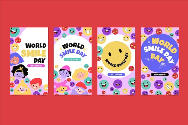 Ręcznie Rysowane Płaski światowy Dzień Uśmiechu Kolekcja Opowiadań Na Instagramie