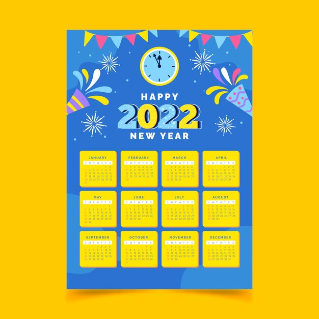 Ręcznie rysowane płaski szablon kalendarza 2022