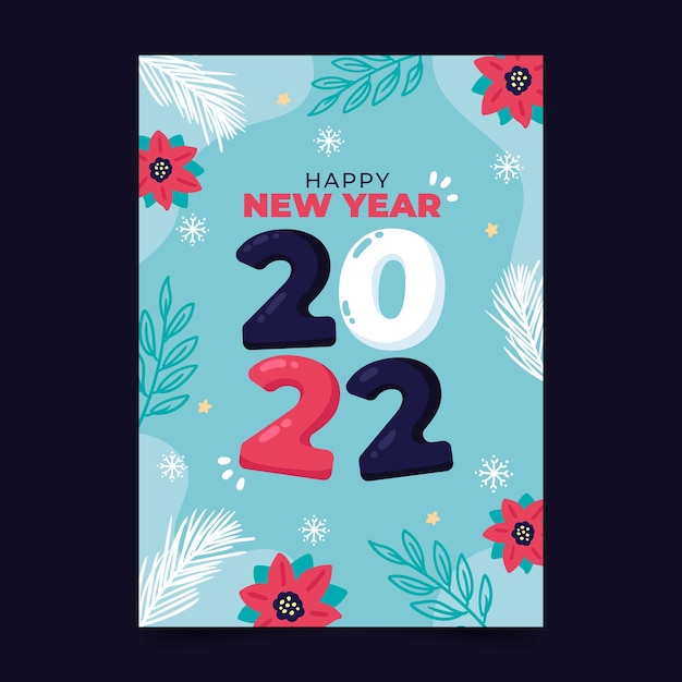 Bezpłatny wektor ręcznie rysowane płaski szablon karty z pozdrowieniami nowego roku