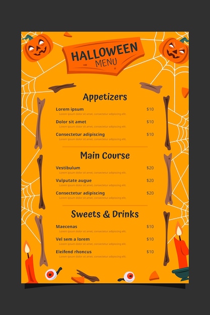 Ręcznie Rysowane Płaski Szablon Menu Halloween