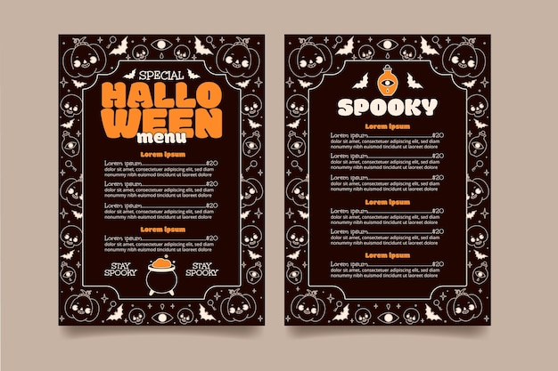 Ręcznie Rysowane Płaski Szablon Menu Halloween