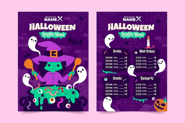 Ręcznie Rysowane Płaski Szablon Menu Halloween