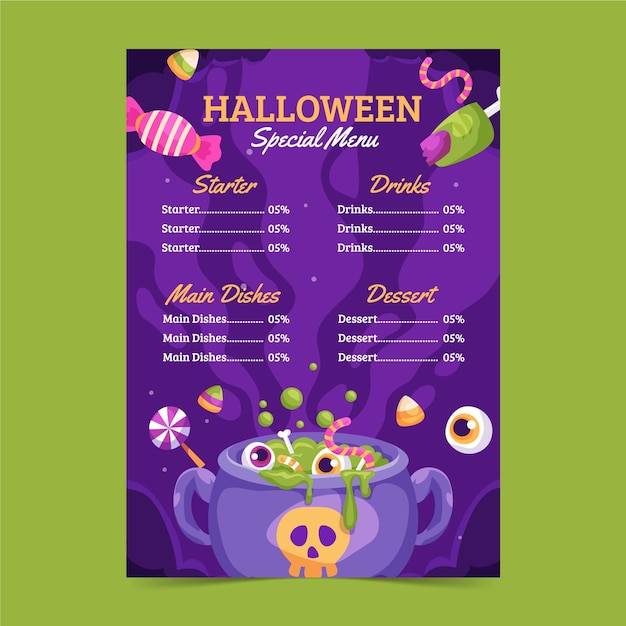 Ręcznie Rysowane Płaski Szablon Menu Halloween