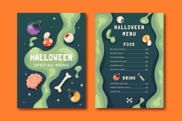 Bezpłatny wektor ręcznie rysowane płaski szablon menu halloween