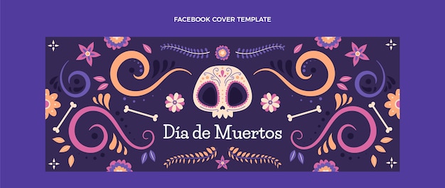 Bezpłatny wektor ręcznie rysowane płaski szablon okładki mediów społecznościowych dia de muertos