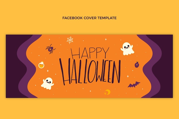 Ręcznie Rysowane Płaski Szablon Okładki Mediów Społecznościowych Na Halloween