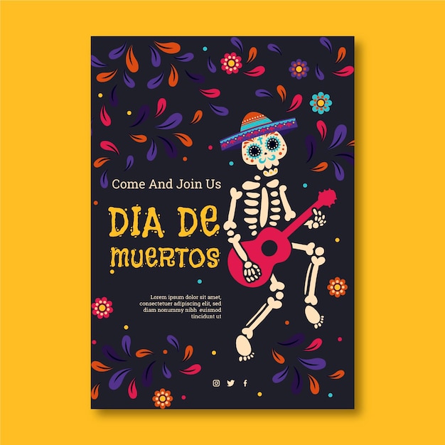 Bezpłatny wektor ręcznie rysowane płaski szablon pionowy plakat dia de muertos