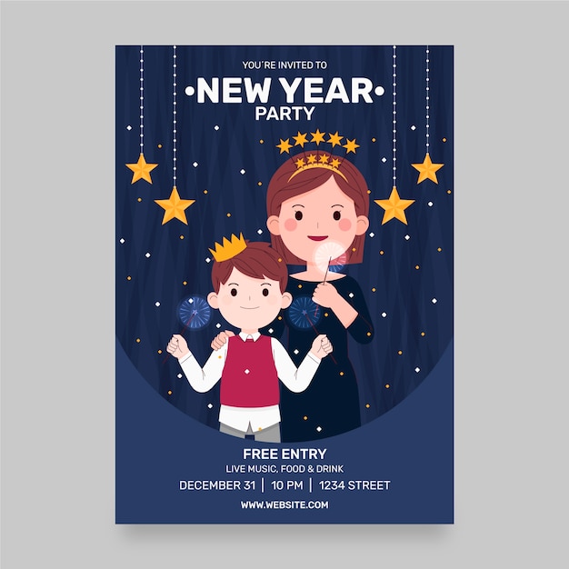 Ręcznie rysowane płaski szablon pionowy plakat nowy rok