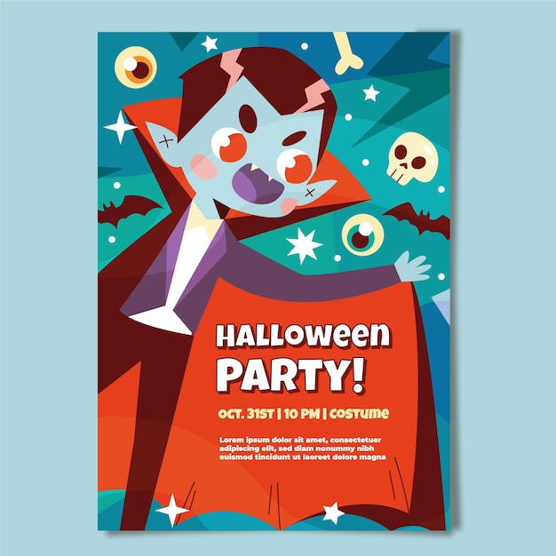 Ręcznie rysowane płaski szablon plakatu pionowego halloween