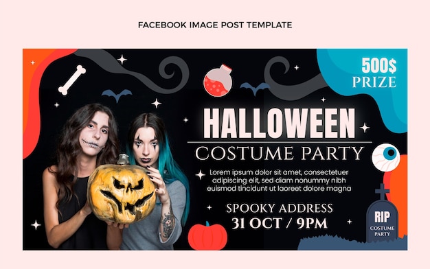 Ręcznie Rysowane Płaski Szablon Postu W Mediach Społecznościowych Na Halloween