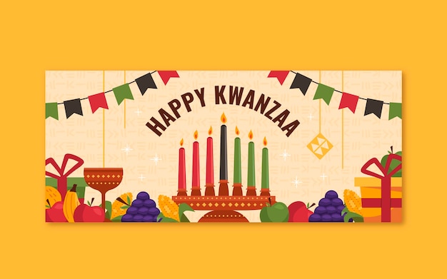 Ręcznie rysowane płaski szablon poziomego banera kwanzaa