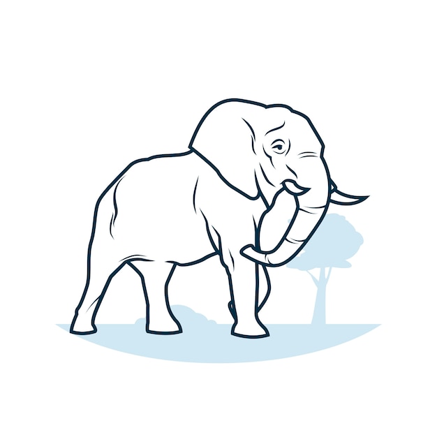 Ręcznie rysowane płaski zarys słonia