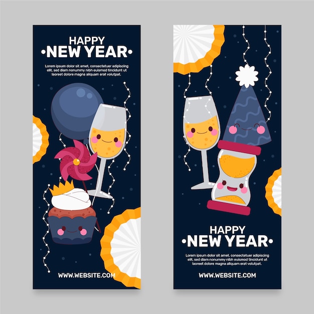 Bezpłatny wektor ręcznie rysowane płaski zestaw pionowych banerów nowego roku
