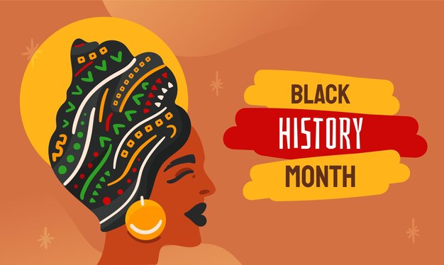 Ręcznie rysowane płaskie czarne tło miesiąca historii