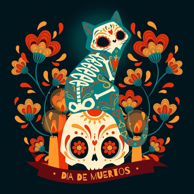 Bezpłatny wektor ręcznie rysowane płaskie dia de muertos illustrationn