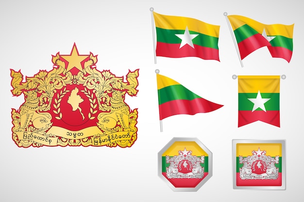 Ręcznie Rysowane Płaskie Emblematy Narodowe Birmy