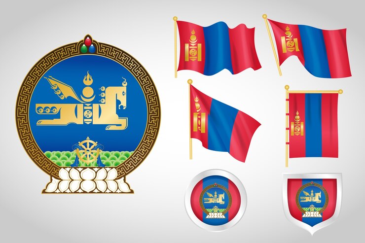 Bezpłatny plik Wektor ręcznie rysowane płaskie emblematy narodowe mongolii