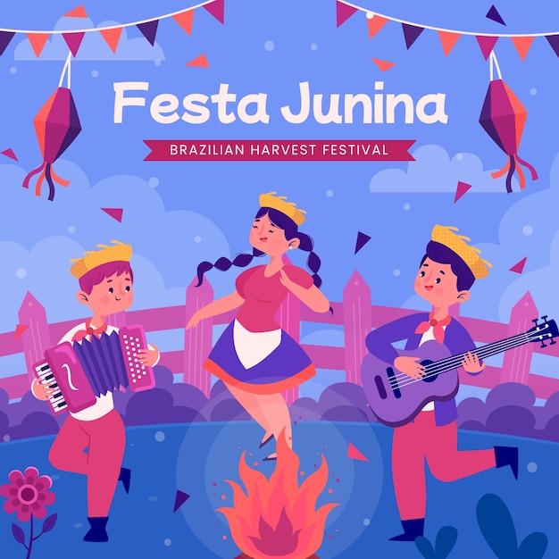 Ręcznie rysowane płaskie festas juninas ilustracja
