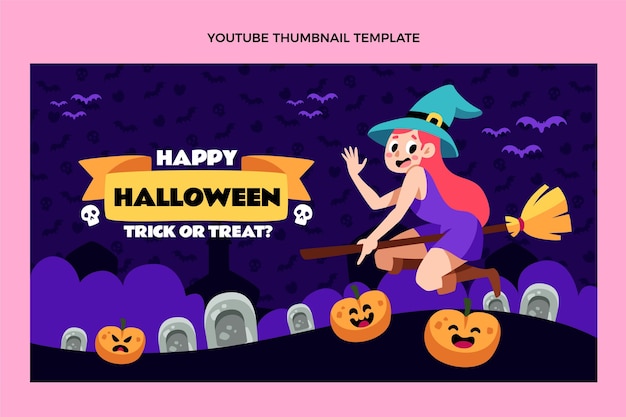 Bezpłatny wektor ręcznie rysowane płaskie halloweenowe miniatury youtube