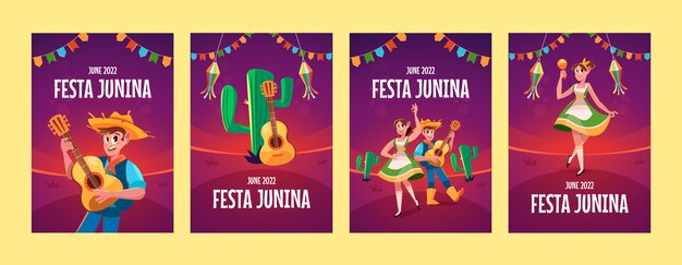 Bezpłatny wektor ręcznie rysowane płaskie karty festas juninas