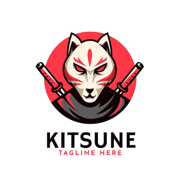 Bezpłatny wektor ręcznie rysowane płaskie logo kitsune