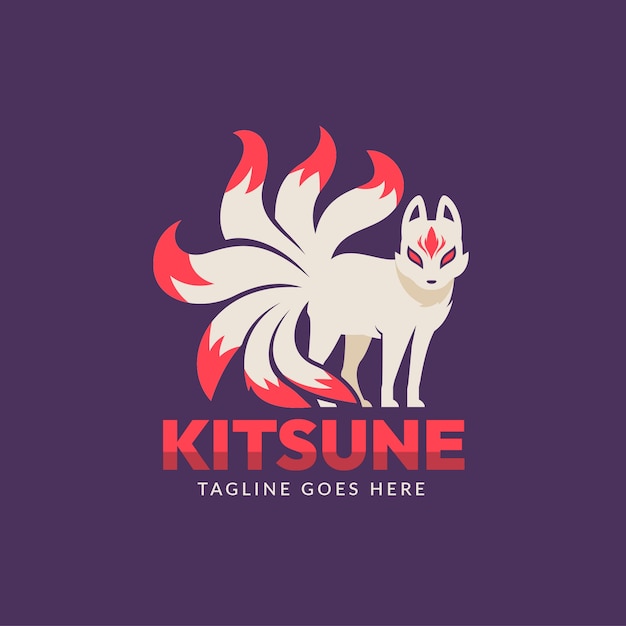 Bezpłatny wektor ręcznie rysowane płaskie logo kitsune