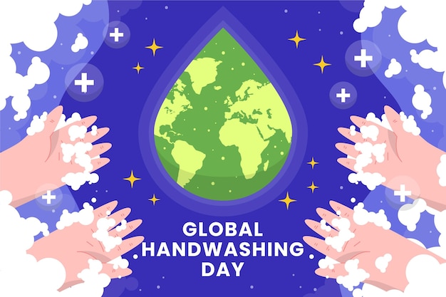 Ręcznie rysowane płaskie tło globalnego dnia mycia rąk
