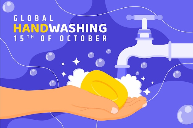 Bezpłatny wektor ręcznie rysowane płaskie tło globalnego dnia mycia rąk