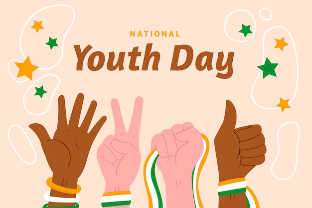 Ręcznie Rysowane Płaskie Tło Narodowego Dnia Młodzieży