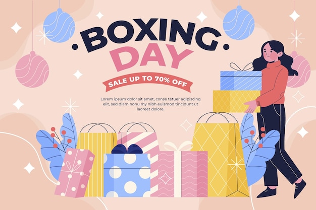 Ręcznie Rysowane Płaskie Tło Sprzedaży Boxing Day